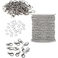 Crafts Haveli Combo of Link Extension Necklace Anchor Chain & Jump Ring for Jewelry Making, Silver 3mm Length 5 Mtr & 20 Lobster, Standard, Metal