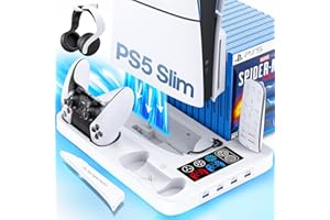 Tokluck Support de Refroidissement pour PS5 Slim Disc/Digital Console,Station de Refroidissement à 3 Niveaux avec Lumière LED & Indicateur LED, Accessoires et Station de Charge de Manettes pour PS5