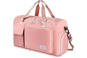 WT WISDOM TOGETHER Sac de Voyage Pliable de Grande Capacité, Sac de Sport avec Compartiment à Chaussures, Sac de Transport pour Voyage Léger Imperméable Sac de séparation Sec et Humide (Rose 2)