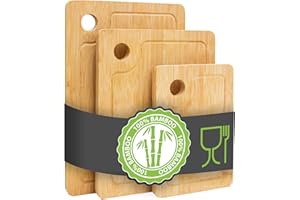 DuneDesign Prawid?owo gruba i stabilna: deska do krojenia z litego drewna bambusowego, zestaw 3 szt. – 33 x 22 cm, antybakteryjna deska drewniana z rowkiem na sok – deski kuchenne z drewna bambusowego, akcesoria do gospodarstwa domowego