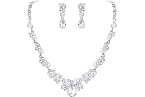 EVER FAITH Parure Femme Combinaison de Cristal Forme Rond et Feuille Strass Collier Plastron Boucles d'oreilles Pendant Clip Ensemble