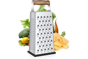 YC Kitchen Grattugia Formaggio Manico in Legno, Grattuggia in Acciaio Inossidabile, Grattugia Formaggio Manuale, Grattugia Verdure, Grattugia quadrata a 4 lati e Grattugia da Cucina, Pratici gadget p