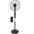 Belaco Stand Fan Pedestal 16" Oscillating Free Stand Floor, 7.5 Hour Timer, Remote Control 45W adjustable height, Black