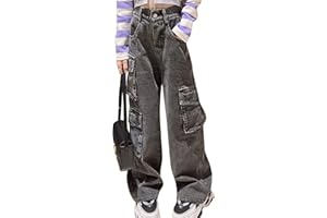 Happy Cherry Jeans da ragazza retrò gamba grande cargo pantaloni elastici 5-15 anni