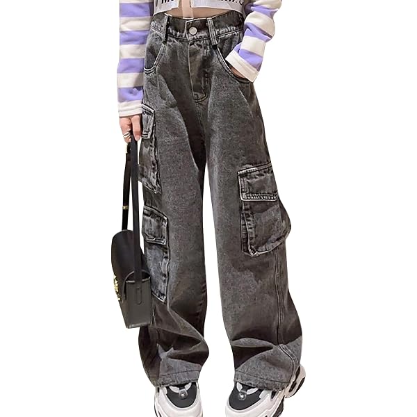 Jeans Cargo Larghi Per Ragazze, Gamba Larga, Strappati, A Vita - 5