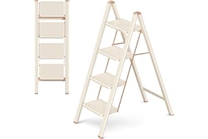 GameGem Escabeau 4 Marches pour Adultes, Échelle Pliante avec Base Antidérapante, Marches Élargies, Design Esthétique s'Intégrant Parfaitement aux Intérieurs Domestiques