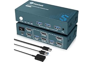 KVM Switch HDMI 2 Monitor, Steetek USB3.0 4K@60Hz KVM Commutatore, HDCP2.2 HDMI 2.0 2 PC 2 Monitor Con 4 Cavi HDMI e 3 USB per 2 Computer Condividi Tastiera Mouse e 2 Monitor