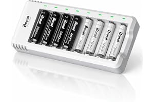 BONAI Universal 8-slots batteriladdare, med 4 uppladdningsbara AA-batterier 2800 mAh och 4 uppladdningsbara AAA-batterier 1100mAh Ni-MH, USB 8 kortplatser snabbladdning