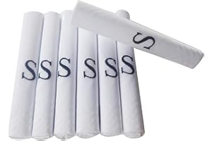 DUDU N GIRLIE 7 Stück weiße Satin-Taschentücher mit blauen bestickten Initialen, Größe S, Einheitsgröße