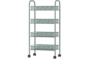 simpa 3 & 4 Tier Metal Multipurpose Wheeled Storage Basket Trolley Utility Carts. (Dark Green, 4 Tier)