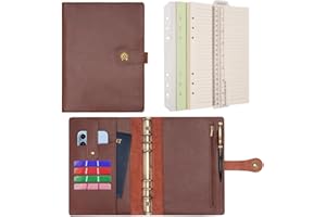 ‎WONDERPOOL Wonderpool Ringbuch Notizbuch A5 Nachfüllbar Leder Tagebuch Organizer Binder Ordner mit Taschen Liniertes Papier Stift für Büro Schule Geschäft Reisen Planung Schreiben (Kaffee,A5)