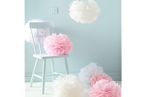 Lights4fun Assortiment de 9 Pompons Roses, Blancs et Ivoires en Papier de Soie