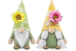 Godeufe Set of 2 Spring Gonk Plush Flowers Gnomes Summer Easter Decorations Handmade Elf Dwarf Figurines for Home Kitchen Farmhouse Holiday Festival Party Scandinavian Tomte