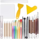 Swpeet 26 Pcs Clay Modeling Tools Set Sculpting Double Sided Handle Watercolor Pens Wood Dotting Tools Stylus Modeling Tools