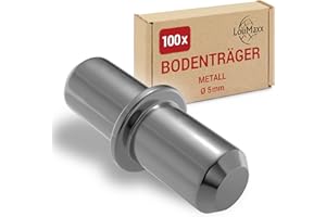 LouMaxx Bodenträger 5 mm 100 Stück mit Ring für Bohrung– Einlegeboden Halter - Regalbodenträger - Regalstifte 5mm - Fachträger - Bodenträger für Einlegeböden aus massivem Stahl, vernickelt
