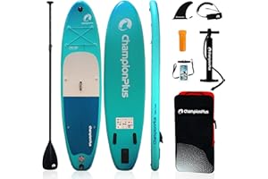 CHAMPIONPLUS Sup Board, SUP Board Set, Stand Up Paddling Board Aufblasbar, Wassersport, Paddel, Pumpe, Rucksack, Leash, 320 x81 x15CM