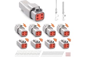 JRready ST6329-4 Deutsch DTM Gray 4 Pin Connector(4 Sets), Waterproof Electrical Wire Connectors with Size 20 Stamped Contacts and Seal Plugs for Truck, Motorcycle, Off-Road Vehicles, Marine.