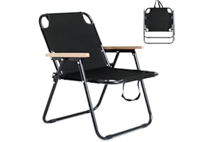 T-ZBDZ Chaise Camping Pliante Confortable, Chaise de Camping Pliable 200kg, Fauteuil Pliant Portable avec Accoudoirs, Fauteuil de Peche Chaises de Plage, pour Jardin Exterieur Terrasse Pique, Noir