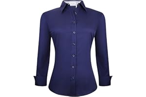 Alex Vando Damen-Hemden Normale Passform Langärmelig Stretch-Arbeitshemd