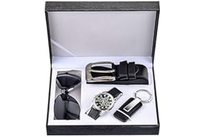 Souarts Coffret Cadeau Montre pour Homme Ensemble Montre Ceinture Portefeuille Cadeau Fête