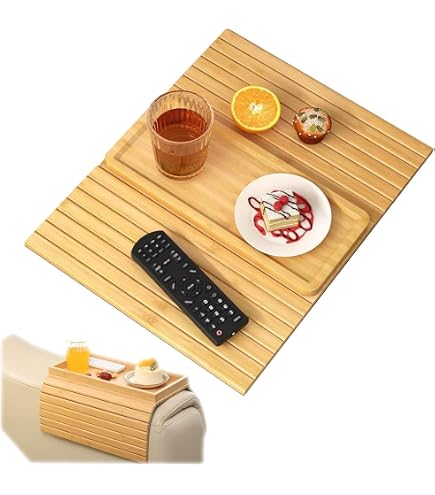 Plateau Canapé Plateau Pliable Rangement Oungy Plateau Accoudoir Canapé Bambou - Porte- Gobelet Snacks Téléphone Pliable Plateau Portable Pliable Plateau Pour Canapé