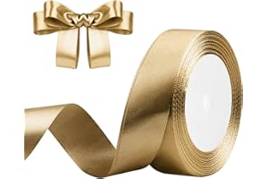 DEKOBANDER Ruban de Satin Or Champagne 25mm x 23m Or Champagne Ruban Cadeau Ruban de Satin pour L'emballage de Cadeaux, Bricolage, Couture, Décorations de Mariage, Décorations de Noël