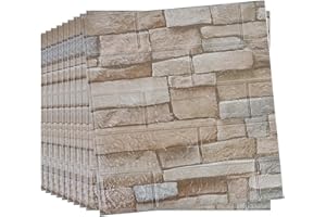 Camiraft 10pcs 3D Wall Panels 38×35cm Brick Wallpaper Self Adhesive DIY Wall Stickers Waterproof PE Foam Panel Wall Tiles for Bedroom Kitchen Living Room Bathroom Home Decor,Roman Grey