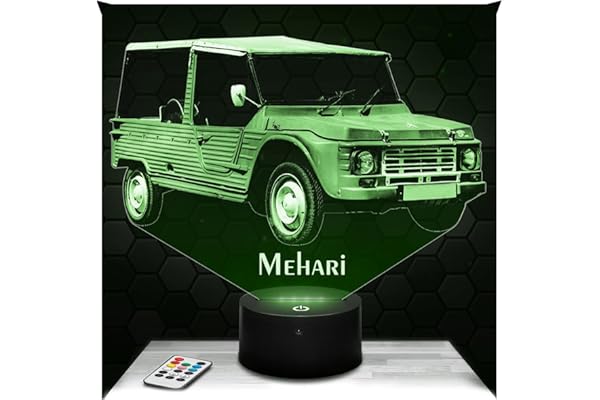 Lampephoto.fr - Lampe 3D Voiture Mehari, Idée Cadeau Fan Automobile, Veilleuse Tactile Led, Effet Hologramme 3D, Idée Cadeau Noël Anniversaire Garçon et Fille, Déco Chambre Adulte ou Enfant