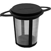 Fackelmann Permanent Tea Filter, Infuser with Lid and Handles, Tea Infuser, Stainless Steel and Plastic Tea Strainer, Black,