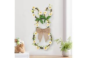 ‎DELICHTER DELICHTER Osterhase Kranz mit Leinen Schleife, 25 LEDs Weidenkranz mit frühling Ostern deko Batteriebetrieben und Timer für Easter Haustür Wand Fenster (44cm/Warmweiß)