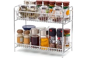 EZOWARE 2 Niveles Estantería Cocina Baño Estante Especiero de Pie Libre Encimera Organizador Multiuso para Especias/Hierbas, Condimentos, Jabones, Botelas, Frascos - Cromo