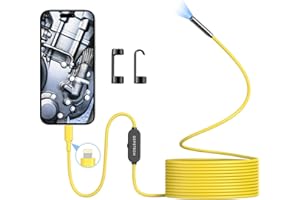 Endoscopio, DEPSTECH Sonda Telecamera con luce, Telecamera endoscopica FHD con Bluart 3.0, Sonda Sottile da 7 mm, Cavo semirigido, Fotocamera Snake impermeabile IP67 per Smartphone IOS-Giallo (5M)