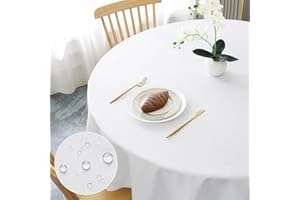 AooHome Tischdecke Rund Φ120cm, Weiß Leinen-Optik Tischdecken Abwaschbar Tischtuch aus Polytester Wasserabweisend mit Lotuseffekt, Dauerhaft Kratzfest für Wohnzimmer, Esszimmer, Balkon, Garten