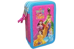 CARTOON Astuccio Scuola 3 Zip Principesse, Disney, multiscomparto, Completo 44 Pezzi, Colori Giotto, 20 x 13 x 6 cm