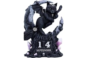 Nemesis Now Cult Cuties Malpuss evighetskalender - handmålad gotisk häxkonst harts skrivbordskalender med träblock, 16 cm