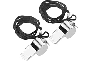 QOEOTUY 2 PCS Fischietto Arbitro - Fischietto in Acciaio Inox con Cordino - Fischietto d'Emergenza - Fischietti per Arbitri, Allenatori, Bagnini, Calcio