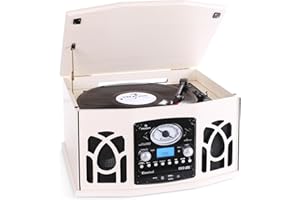 auna NR-620 - Kompaktanlage mit Plattenspieler, Schallplattenspieler, CD-Player, UKW Radio, Riemenantrieb, max. 45 U/min, USB/SD-Eingang, Kassettendeck, Digitalisierungsfunktion, creme