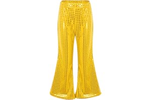 RAOPUZI Pantalones Largos Acampanados Pantalon Lentejuelas Niño Pantalones Niña Retro de Cuero Metálico Brillante para Danza Pantalón Chandal Jazz Cintura Elástica Traje de Baile para Fiesta Actuación