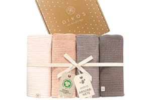 DIKOS Juego de 4 paños de Muselina para bebé, 64 x 64 cm, 100% algodón orgánico, Muselina, paños de Muselina, paños para vómitos, para niños y niñas, Primer Equipamiento (Melocotón Y Crema)