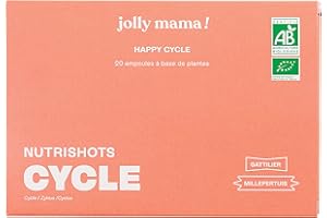 Happy Cycle - Rééquilibre Naturellement le Cycle Féminin - 20 Ampoules de 10 ml - Soulage le SPM - Formule Bio avec Gattilier et Millepertuis - Vegan, Sans Gluten, Fabriqué en France - Jolly Mama