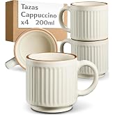 Cosumy Set of Coffee Cups with Milk Beige - 4x 200ml - Cappuccino Cup | Stackable Mugs with Handle - Thick Ceramic Keeps Coff