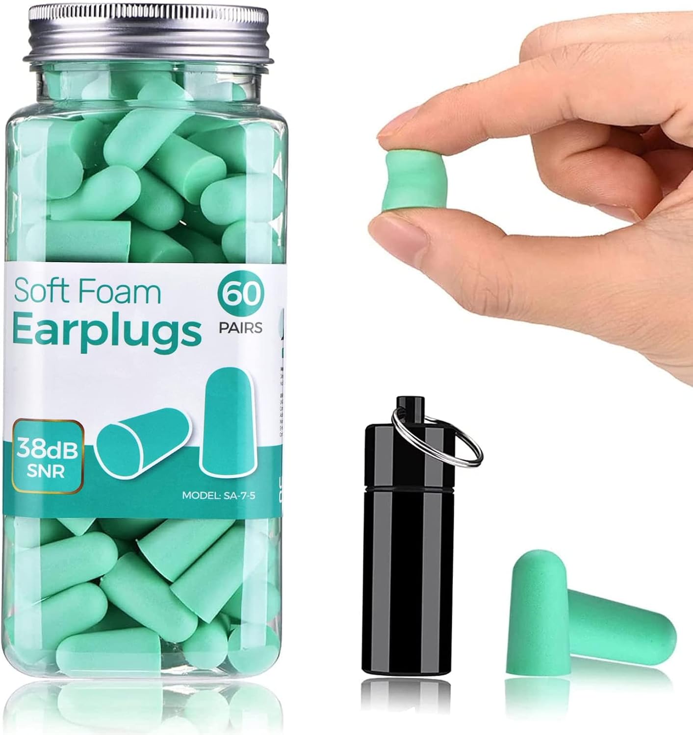 Ultra Soft Foam Earplugs, Noise Cancelling Earplugs for Sleeping, 38dB Highest SNR, One Size Fits virtually Every Wearer for Studying, Travel, Motorcycle, Loud Noise etc 60 Pair- Mint Green