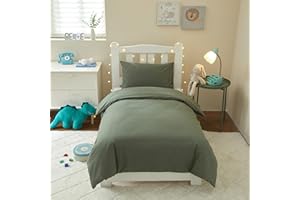 Ruccit Toddler Bedding Cot Bed Duvet Cover Set Boys Girls 100% Washed Cotton Sage Green Kids Quilt Duvet Cover Junior Bedding 2pcs- Cot Duvet Cover & Pillowcase Set,Soft,Breathable,120x150cm