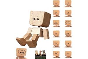 GEVECORI Schüttelmann Holz, Lustige Wackelfigur Wackelnder Holzman für Auto, Handgefertigter Wackelmännchen mit 12 Magnetischen Gesichtsausdrücke Home Auto Deko Geschenke