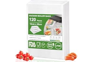 Omtofo 120 Bolsas Vacio Alimentos 15x25 cm, Bolsa gofrada envasado al vacio Sin BPA, para Conservación de Alimentos y Sous Vide Cocina & Boilable Bolsas Envasar al Vacio