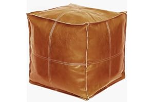 LOUIS DONNÉ Pouf Ottoman, ungefüllter Pouf-Bezug, handgefertigtes Kunstleder, marokkanisch, orange-braun, 45 cm quadratisch, Fußstütze für Wohnzimmer, Bodenstuhl, Geschenke für Männer und Frauen