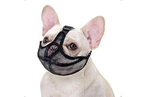ILEPARK Muselière pour Chien Bouledogue français, muselière pour Chien à museau Court, Maille Respirante Ajustable, Anti Morsure, Mastication, aboiement(L,Noir)