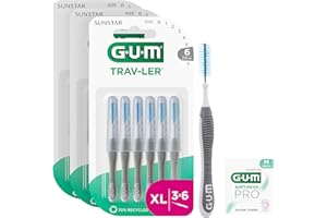 GUM TRAV-LER cepillos interdentales | mango flexible | higiene eficaz entre los dientes y eliminación de la placa | 2.0mm, ISO 6 | Tamaño XL | Paquete de 3x6 (con una muestra de regalo)