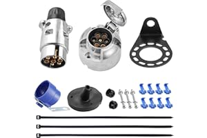 SPARKMOTO Metallo Presa Rimorchio 7 Poli E Metallo Spina Rimorchio 7Poli,12V Spina Presa Rimorchio 7Poli Alluminio Impermeabile,con Staffa di Montaggio,Guarnizione E porta spina rimorchio(Alluminio B)