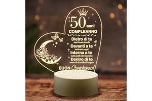 PRSTENLY Lampada Acrilica 50 Anni Compleanno - Regalo per Donna, Uomo, Mama, Nonna, Sorella, Amica - Idee Regalo Originali
